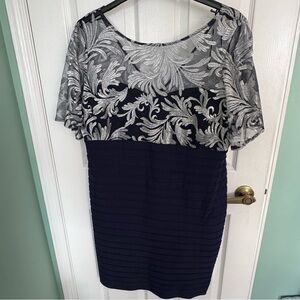 Laura Plus Navy and Silver Midi Dress - Size 16 - NWT